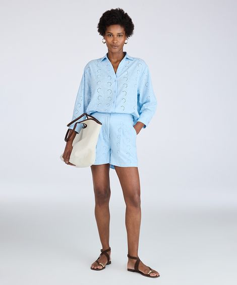 short feminino de laise cós elástico azul