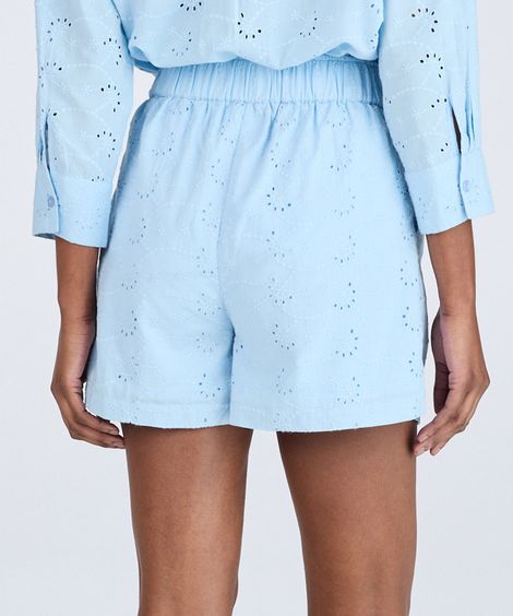 short feminino de laise cós elástico azul