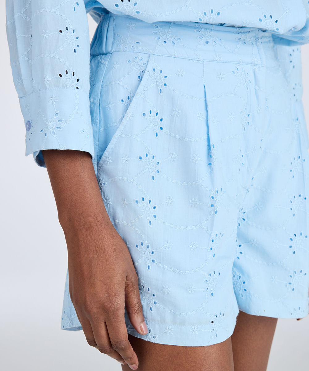 short feminino de laise cós elástico azul