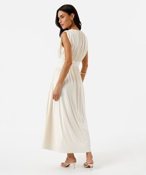 vestido midi feminino franzido off white
