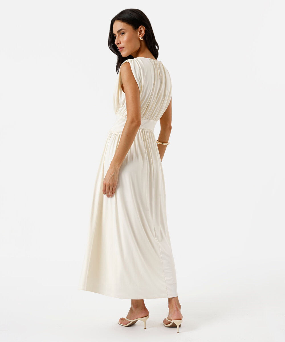 vestido midi feminino franzido off white