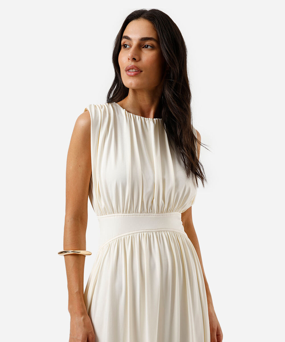 vestido midi feminino franzido off white