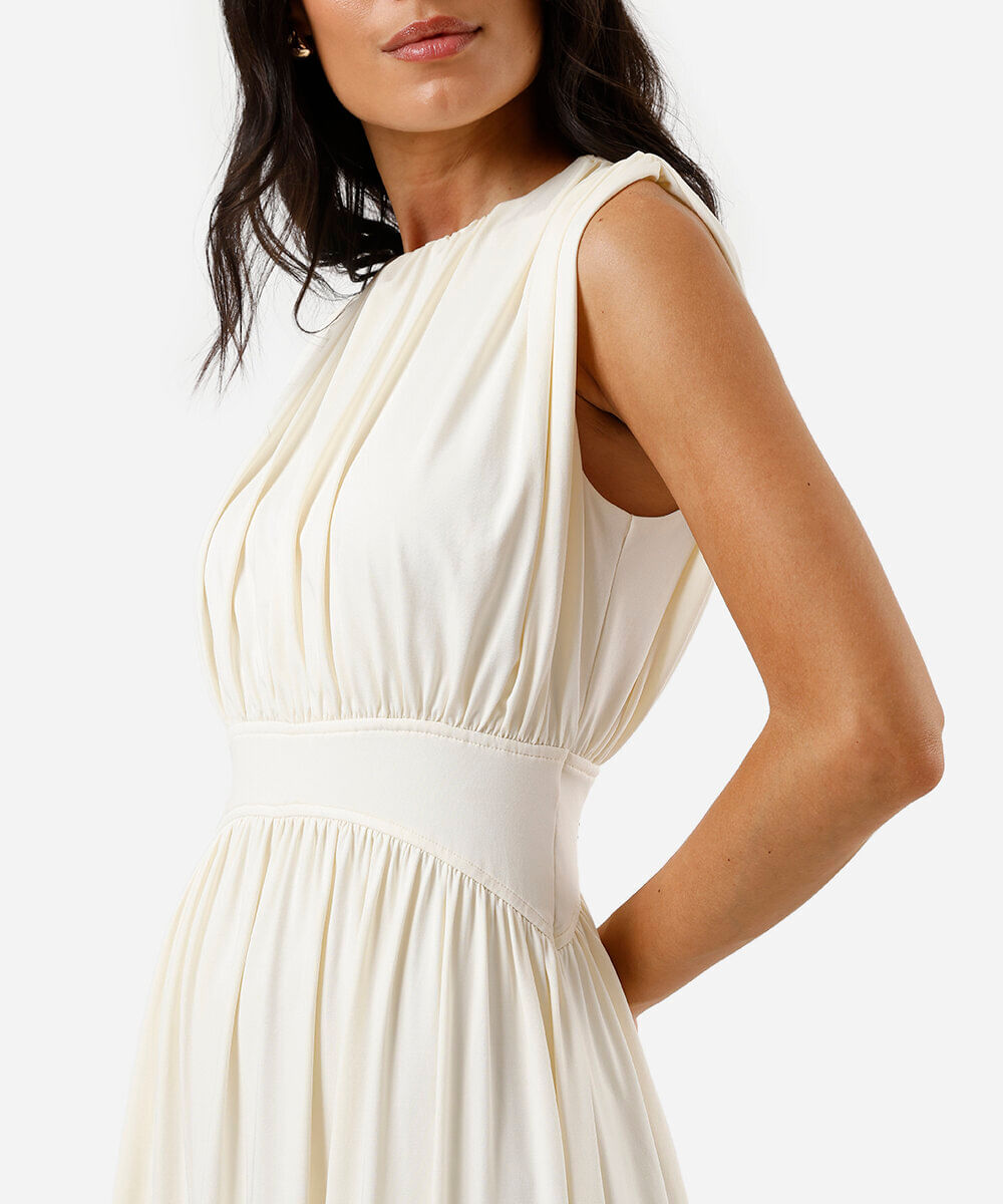 vestido midi feminino franzido off white