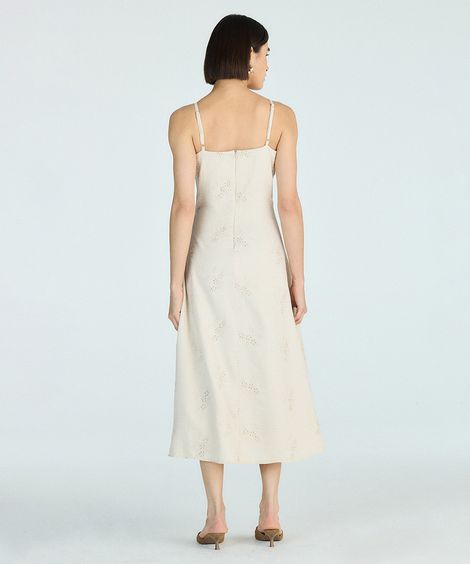 vestido midi feminino com bordado bege