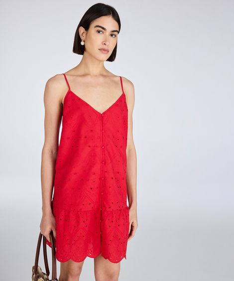 vestido curto feminino de laise com botão arabesco vermelho