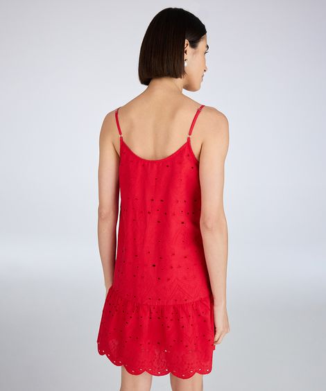 vestido curto feminino de laise com botão arabesco vermelho