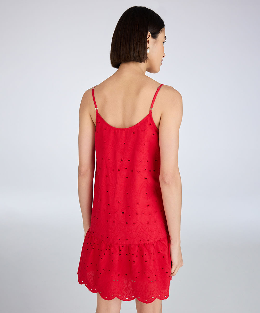vestido curto feminino de laise com botão arabesco vermelho