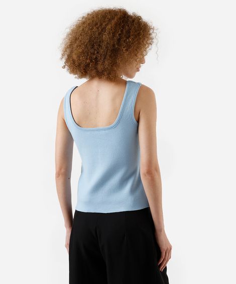 regata feminina de tricot com botões azul
