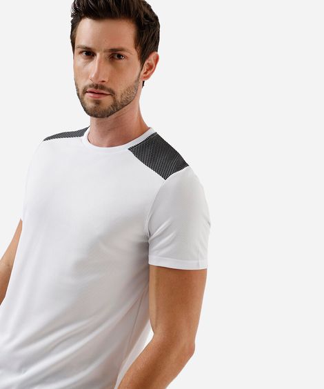 camiseta masculina esportiva manga curta com recorte branca