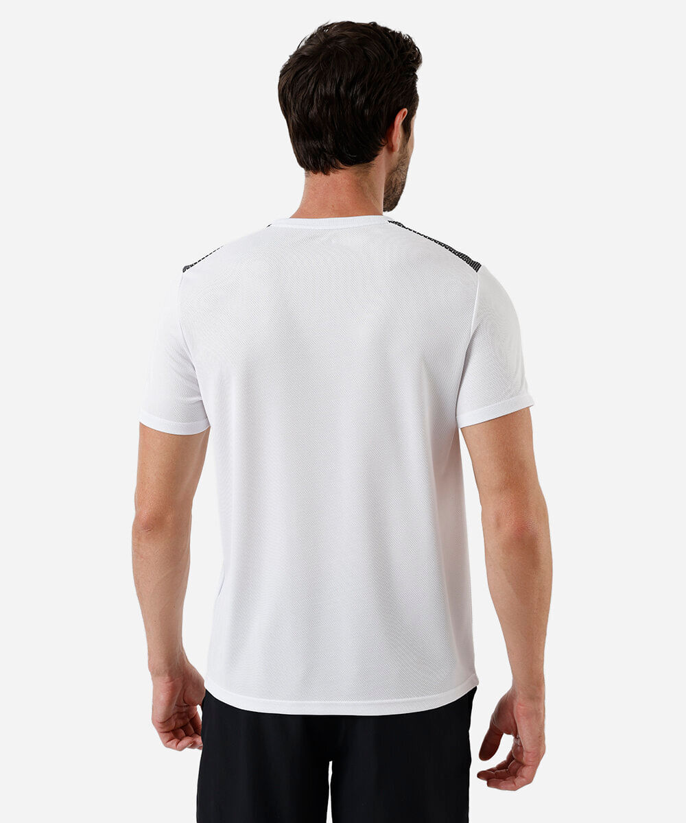 camiseta masculina esportiva manga curta com recorte branca