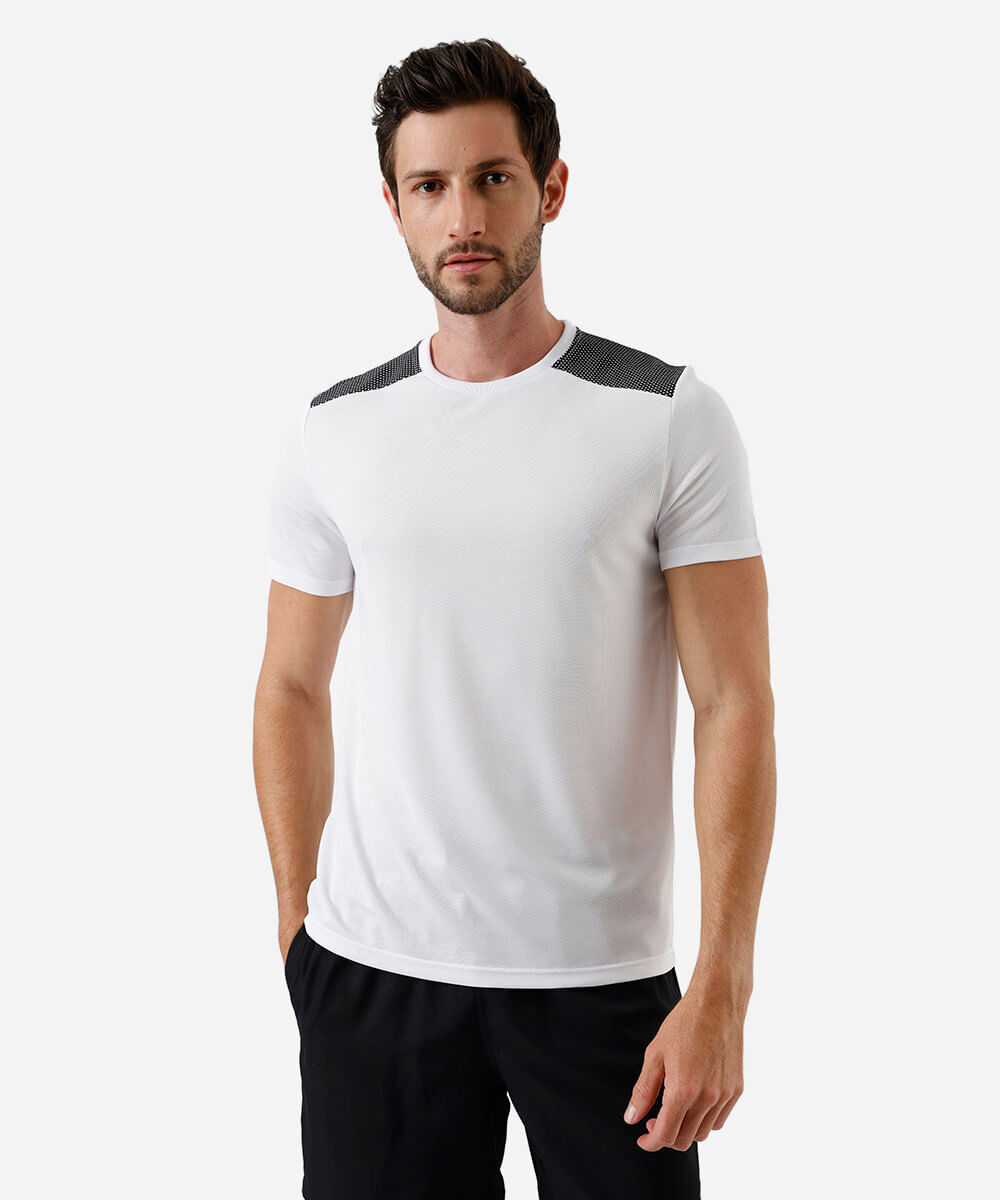 camiseta masculina esportiva manga curta com recorte branca