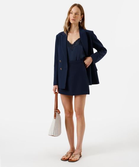 short saia de alfaiataria feminino cintura alta - azul marinho