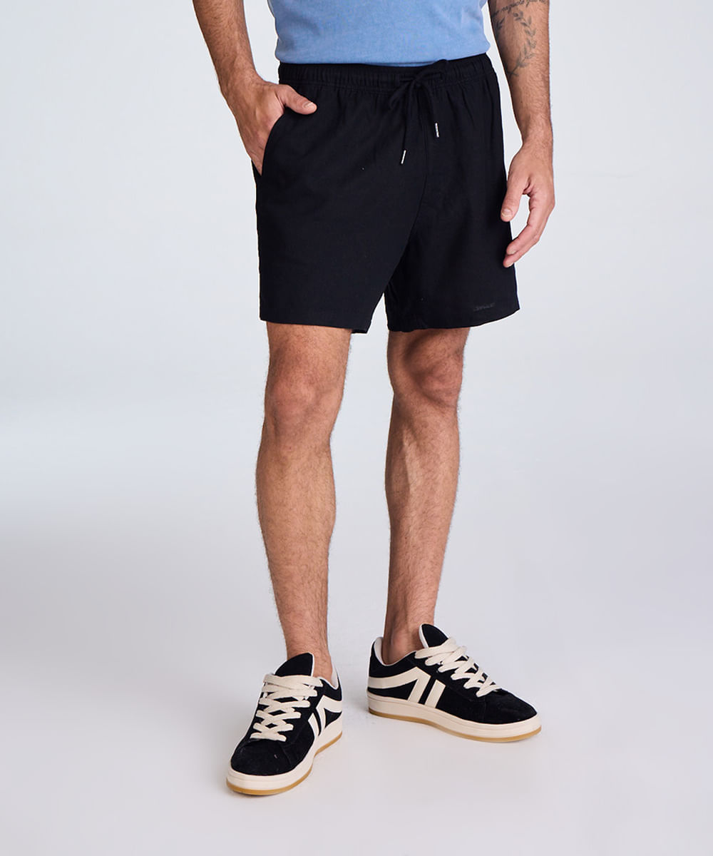 bermuda cós elástico com bolsos preto