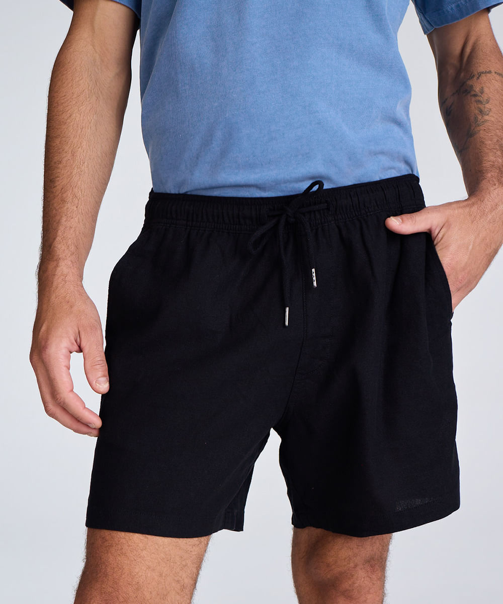 bermuda cós elástico com bolsos preto