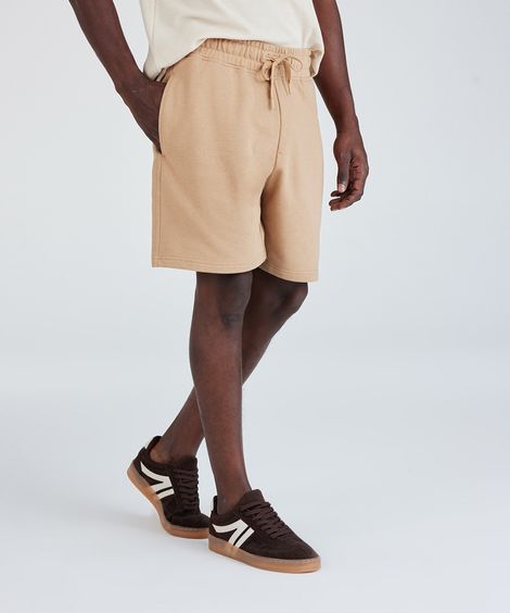 bermuda relaxed moletom cós elastico com cordão marrom
