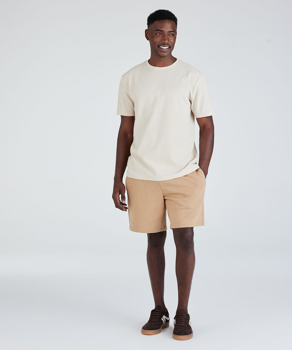 bermuda relaxed moletom cós elastico com cordão marrom