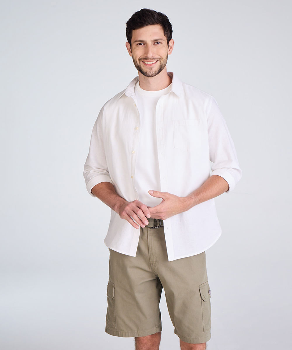 bermuda cargo de sarja com cinto verde