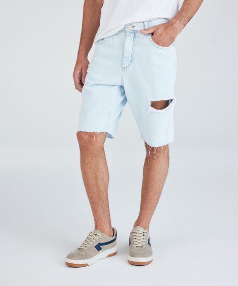 bermuda slim masculina jeans destroyed azul