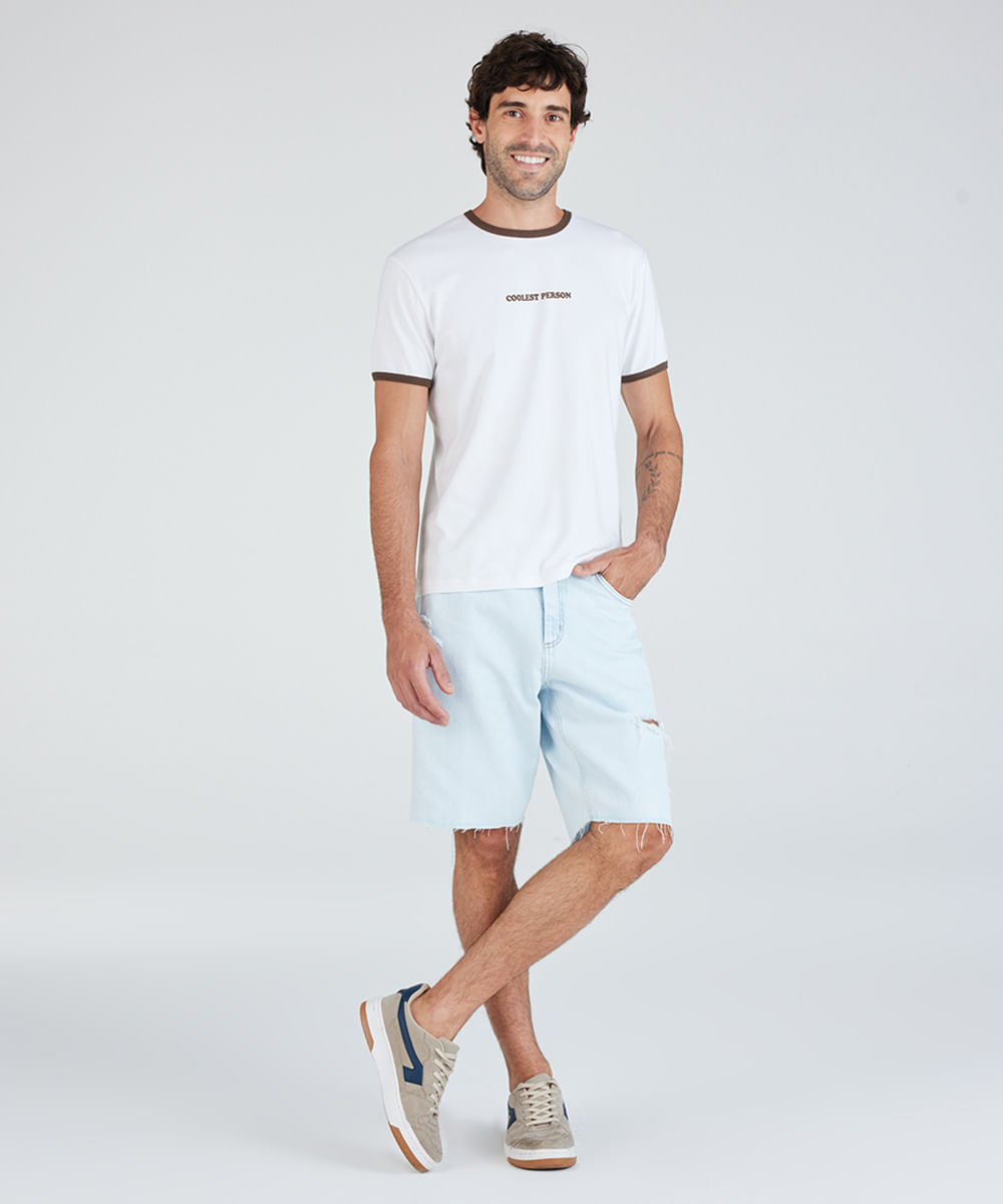 bermuda slim masculina jeans destroyed azul