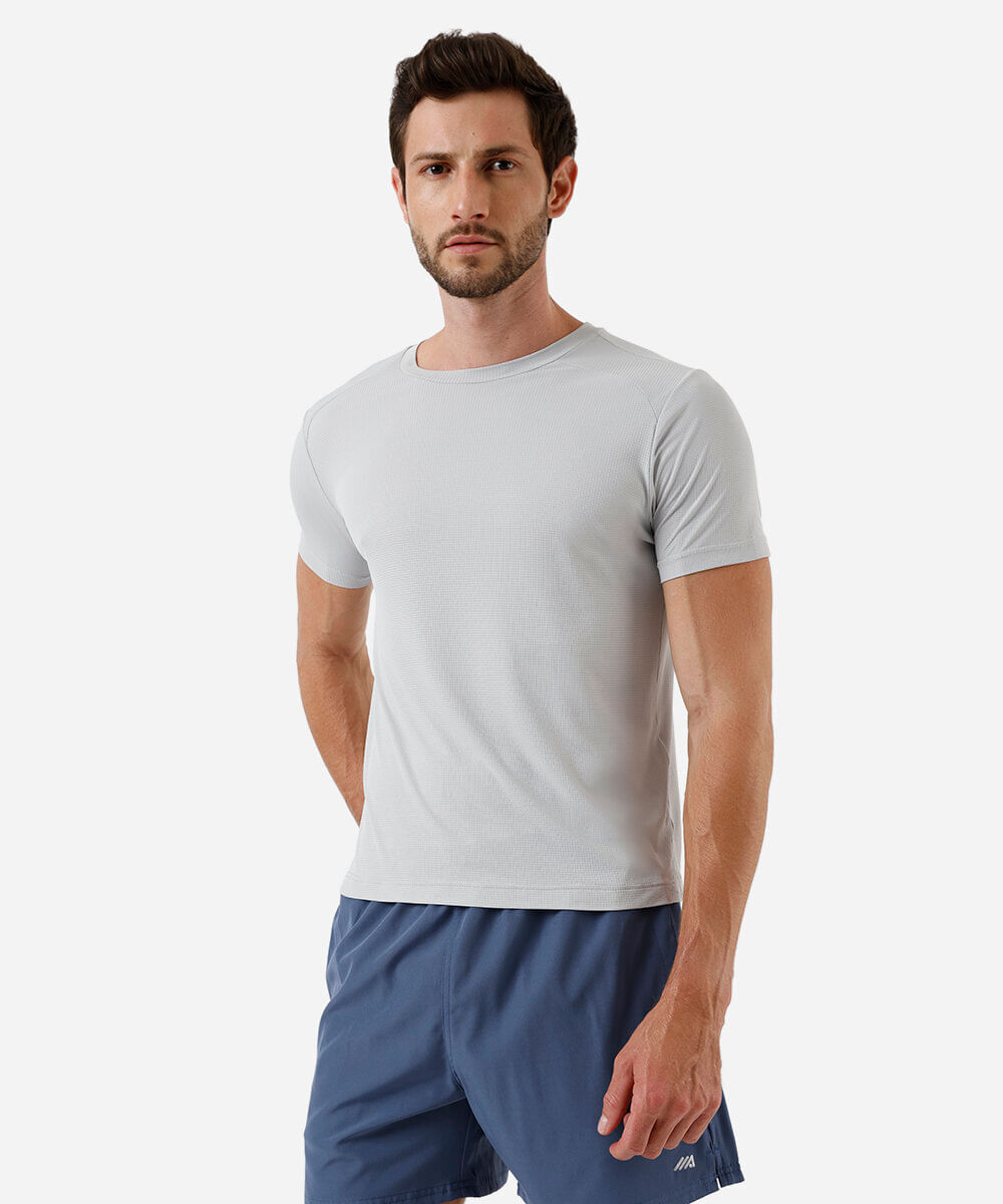 camiseta slim masculina manga curta cinza