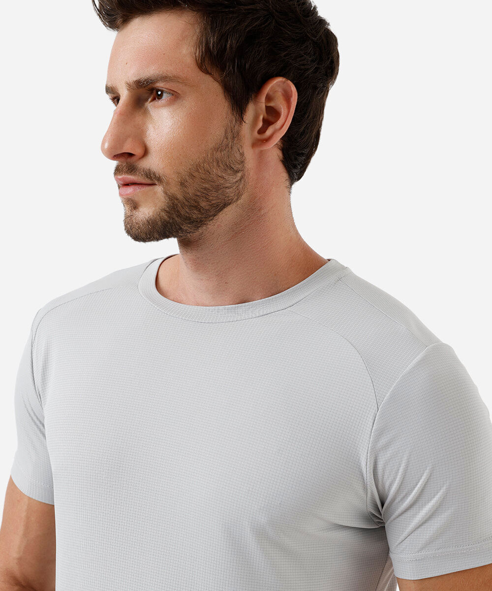camiseta slim masculina manga curta cinza