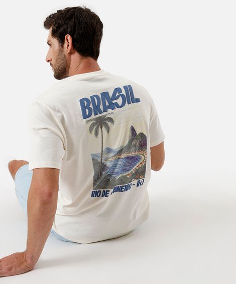 camiseta regular masculina em algodão off white