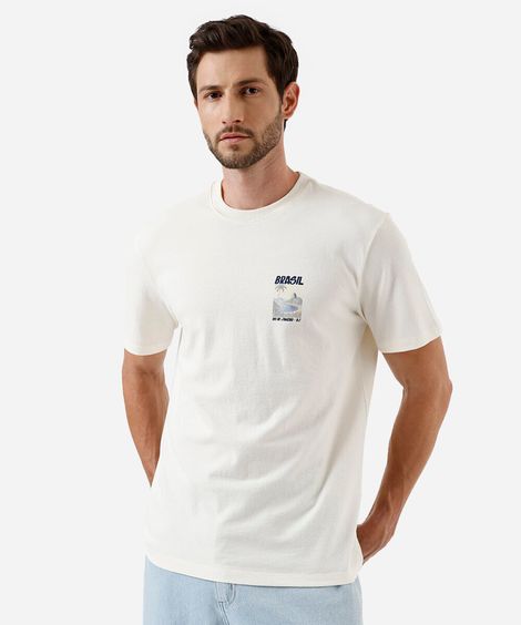 camiseta regular masculina em algodão off white