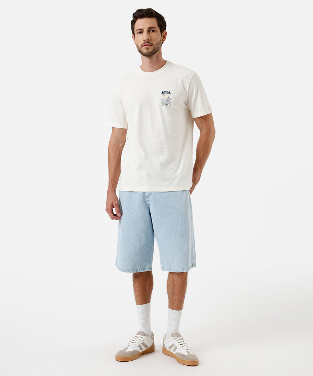 camiseta regular masculina em algodão off white