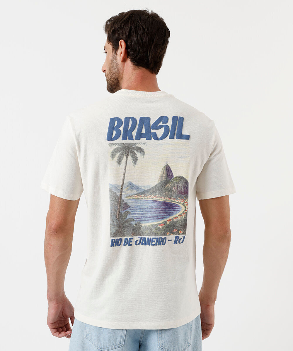 camiseta regular masculina em algodão off white