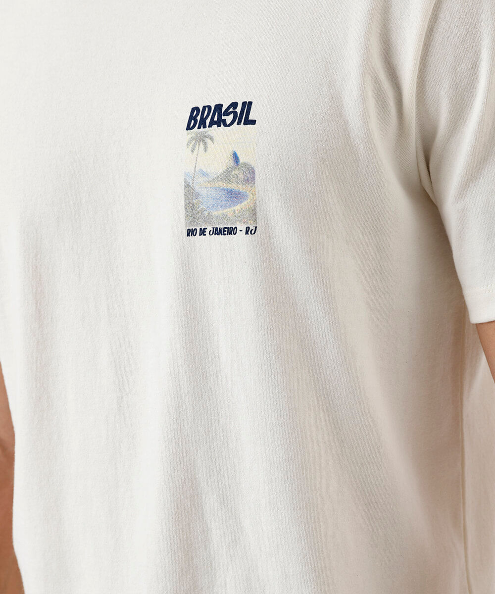 camiseta regular masculina em algodão off white