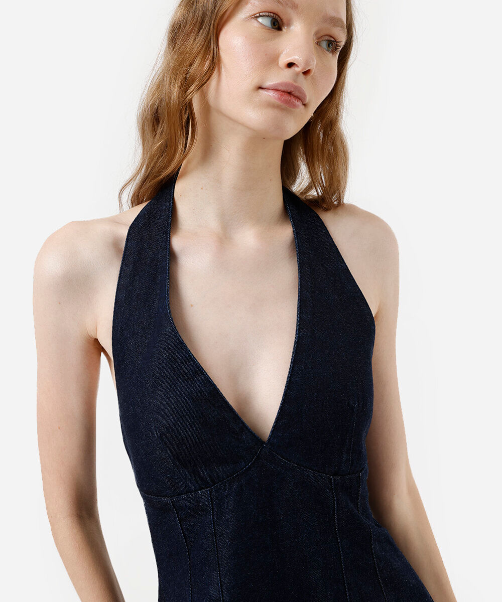 vestido curto feminino frente única jeans azul
