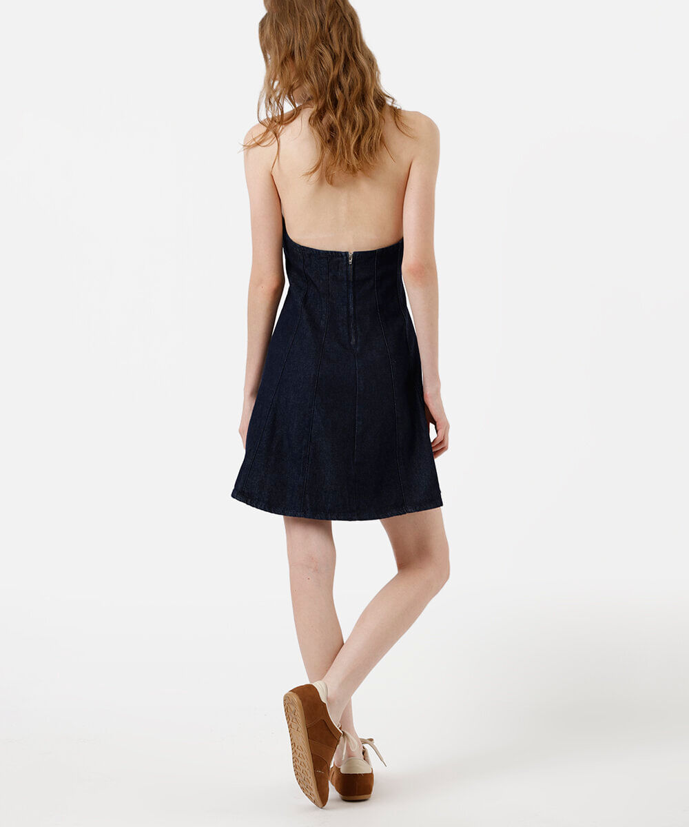vestido curto feminino frente única jeans azul