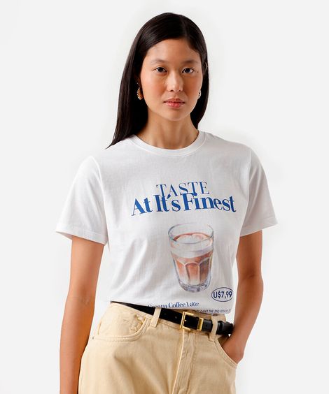 camiseta feminina de algodão estampada off white