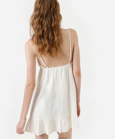 vestido curto alça fina feminino com viscose e renda off white