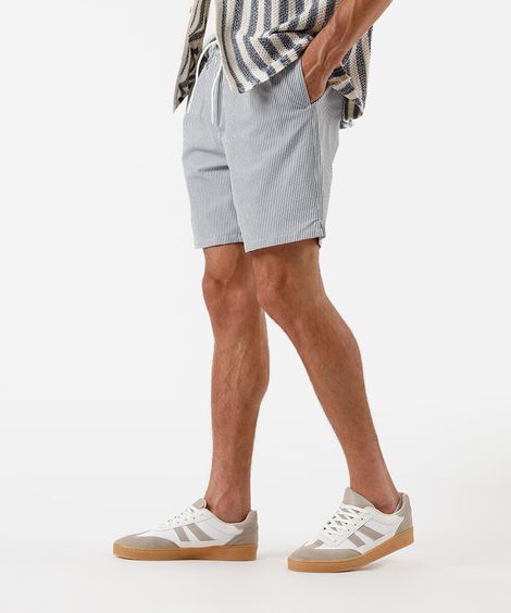 short praia masculino listrado cinza