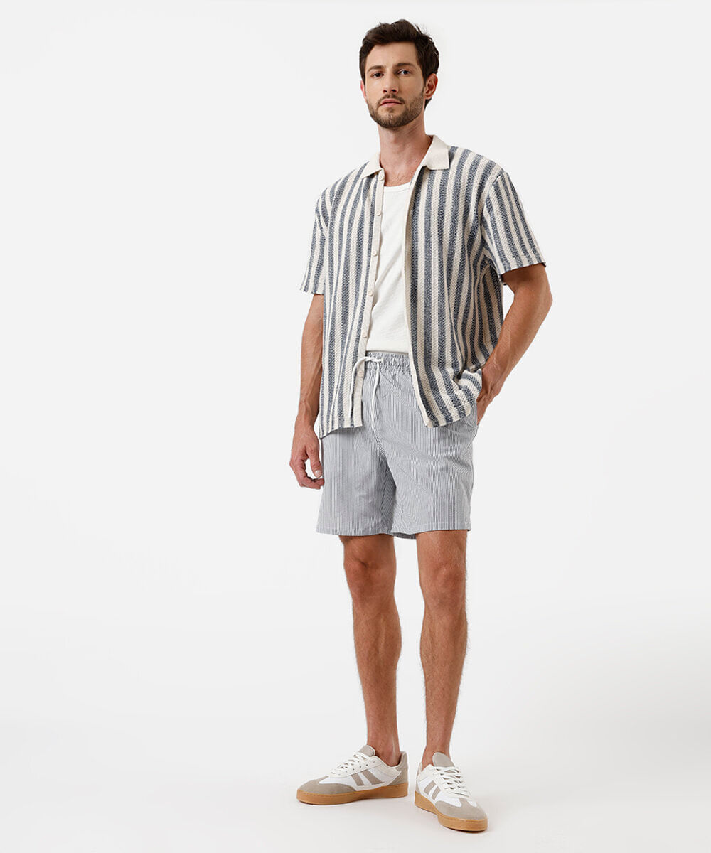 short praia masculino listrado cinza
