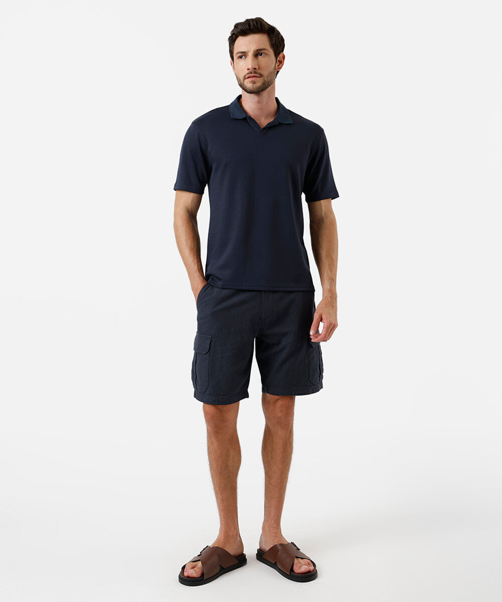 polo comfort masculina com mangas curtas azul