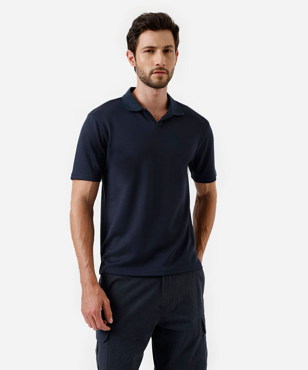 polo comfort masculina com mangas curtas azul