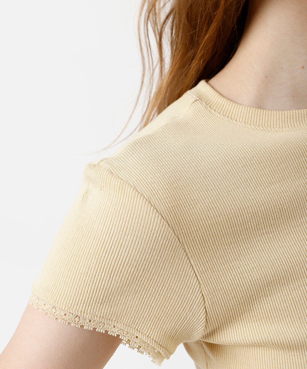 blusa baby look feminina com renda canelada cropped amarela