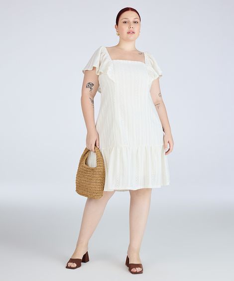 vestido curto de laise plus size off white