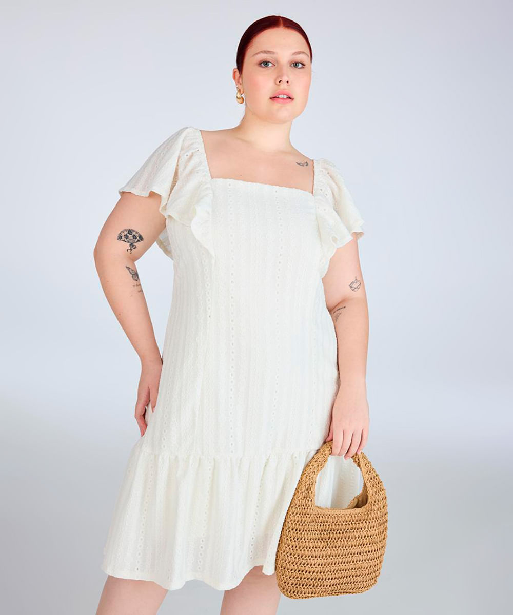 vestido curto de laise plus size off white