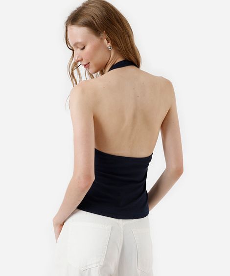 cropped frente única feminino de algodão canelado azul