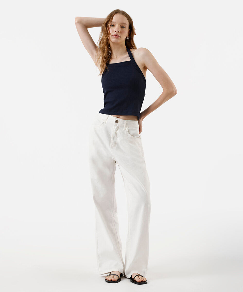 cropped frente única feminino de algodão canelado azul