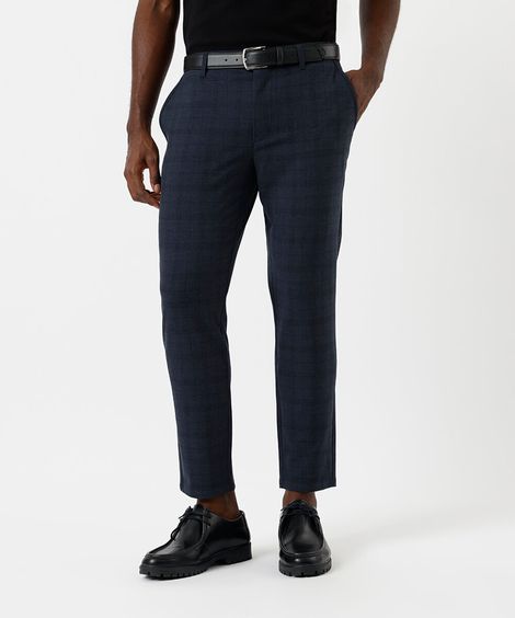 calça slim masculina xadrez com bolsos azul