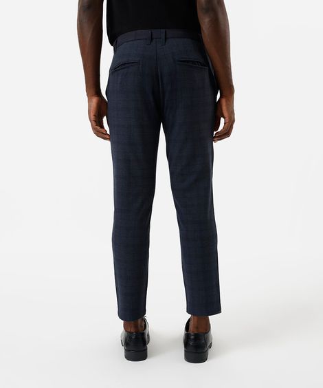 calça slim masculina xadrez com bolsos azul
