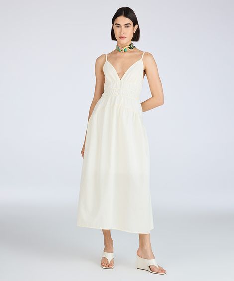 vestido midi feminino alça fina franzido amarelo