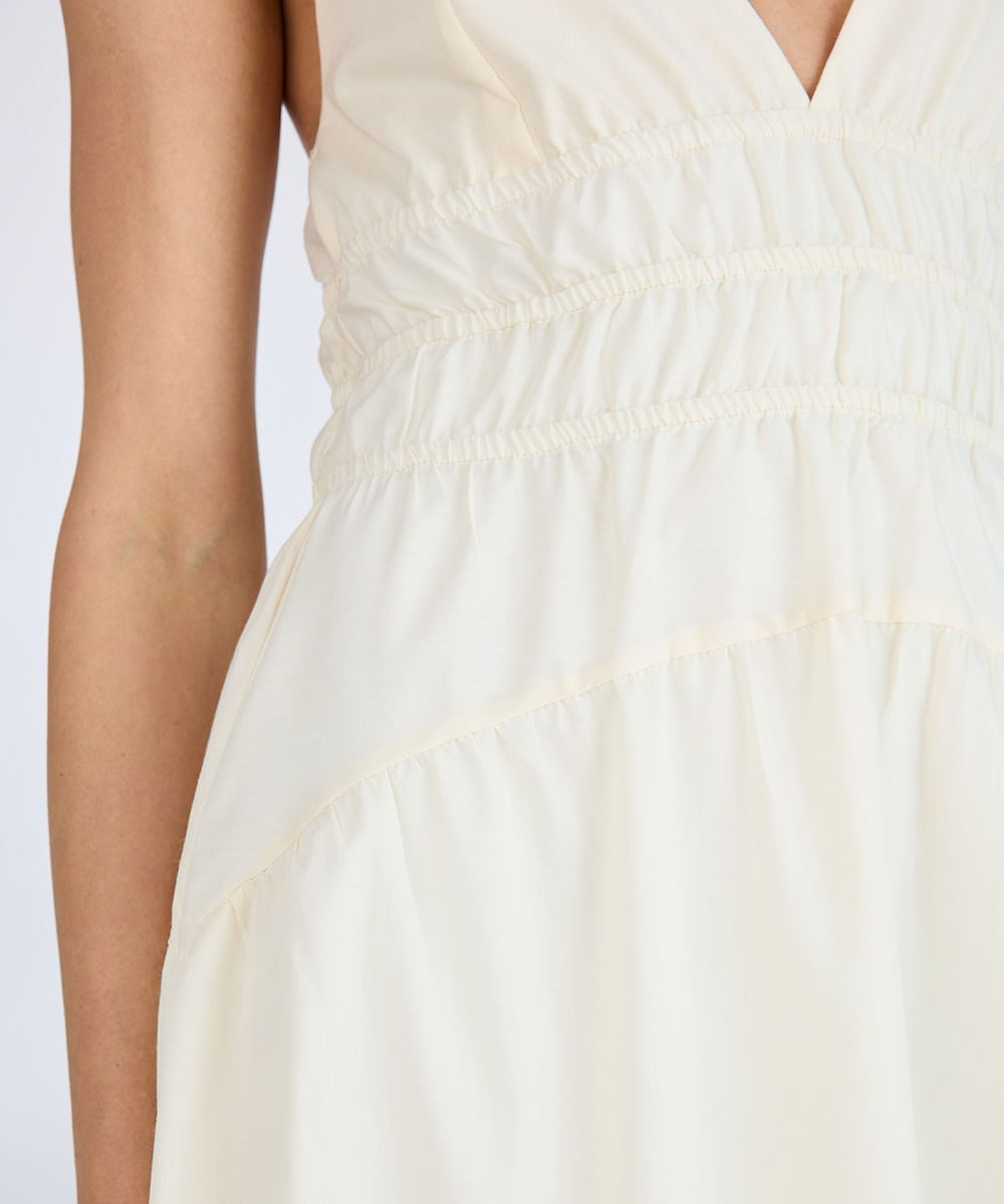 vestido midi feminino alça fina franzido amarelo