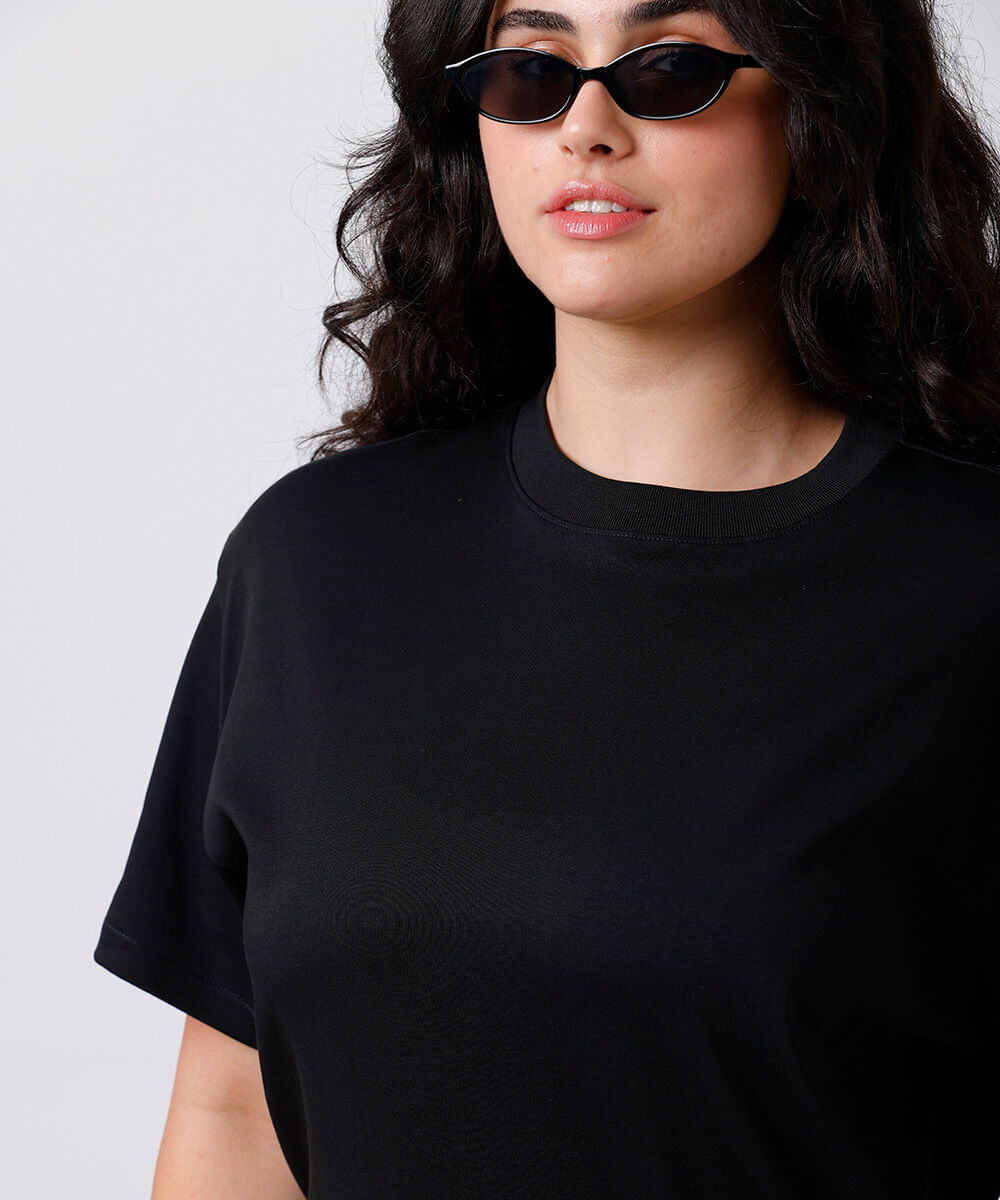camiseta oversized feminina de algodão peruano interlock mindset plus size preta