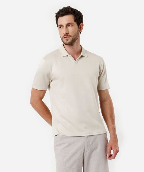 polo comfort masculina com mangas curtas bege
