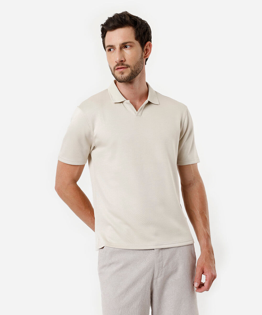polo comfort masculina com mangas curtas bege